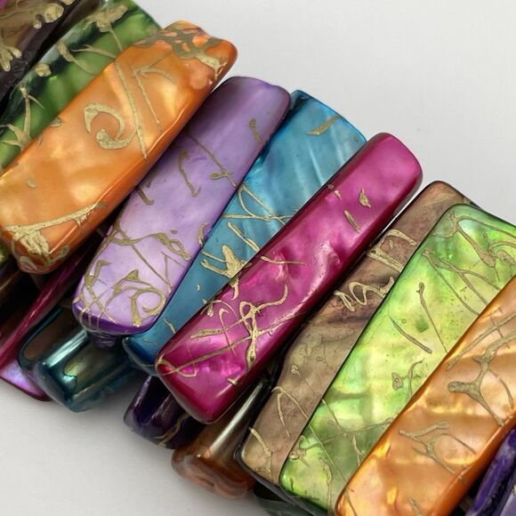 Stunning Multi Color Rainbow Mother Of Pearl Beaded Stretch Bracelet Boho Bold - Picture 3 of 7